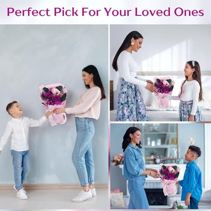 Vaanshie Forever Flowers Bouquet, Preserved Long Lasting Pink-Purple Roses Flower Bouquet for Valentine’s Day, Christmas, Anniversary, Birthday Gifts for Her Ideal for Mother's Day Gifting