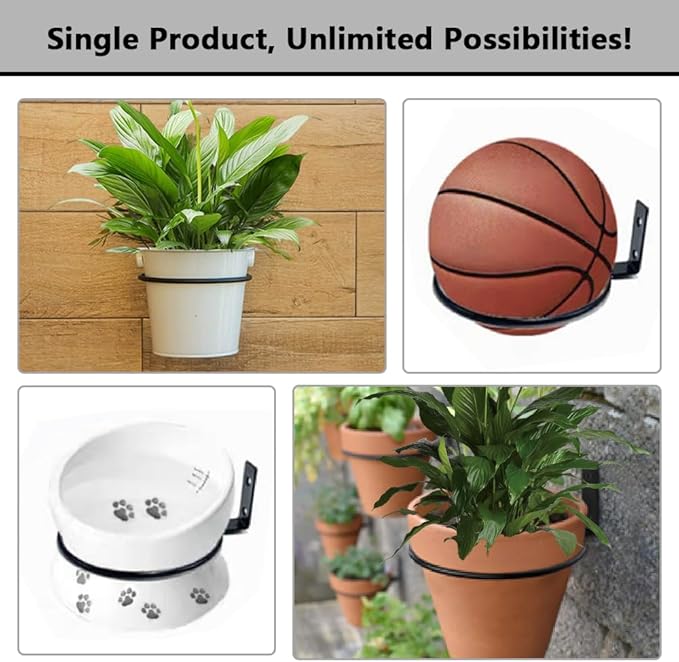8 Pack 5 Inch Wall Mounted Plant Holder, Heavy Duty Flower Pot Holder Ring, Rust Resistant Wall Plant Holder for Indoor and Outdoor Flower Pots, Garden, Fence Balcony, Home (Black)