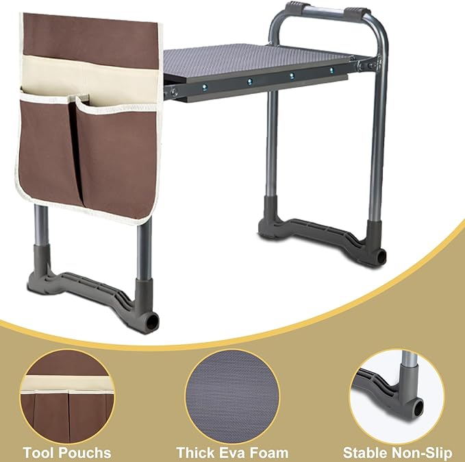 Garden Kneeler Folding garden stool Seat with EVA Foam Pad - Portable Foldable Gardening Bench Gift (Gray)