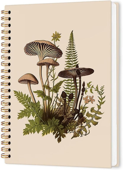 nvucamd Vintage Mushroom Spiral Notebook, Cottagecore Mushroom Journal Notebook, Retro Botanical Journaling Notebooks for Women, Mushrooms Gifts Office Supplies, 5.5x8.3Inch