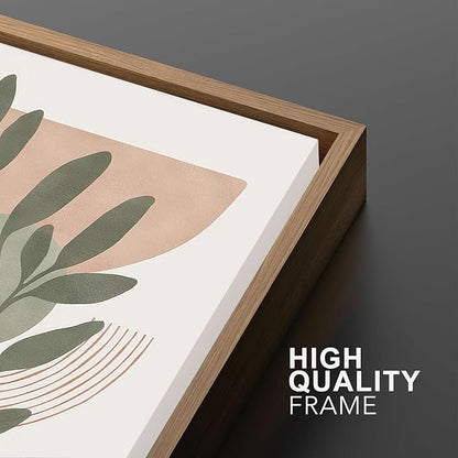 Bwodke Boho Wall Art, Framed Abstract Wall Art, Green Botanical Neutral Canvas Wall Decor, Large Mid Century Plant Pictures Set of 3, Modern Minimalist Paintings, for Bedroom Living Room Bathroom