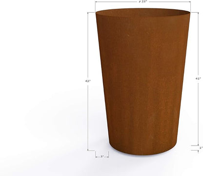 Plantercraft Corten Steel Planter Pot Round Tapered Heavy Duty Metal Garden Box Natural Rust | Made in USA | Fully Assembled | Without Drainage Holes