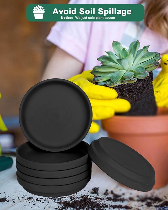 vensovo 4 Inch Black Terracotta Plant Saucer Pots Tray - 6 Pcs Round Planter Saucers for Indoor & Outdoor Plants, Small Clay Trays Perfect for 3 Inch 3.5 Inch 4 Inch Flower Pot