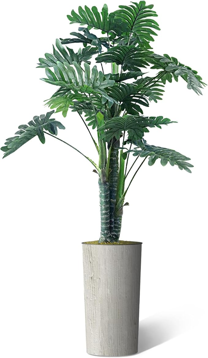 Artificial Tree in Modern Swirl Pattern Planter, Fake Philodendron Tree Silk Tree for Indoor and Outdoor Home Decoration - 70" Overall Tall (Plant Pot Plus Tree)