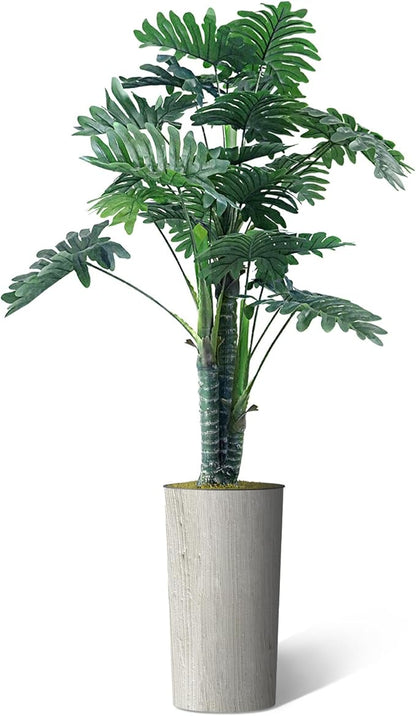 Artificial Tree in Modern Swirl Pattern Planter, Fake Philodendron Tree Silk Tree for Indoor and Outdoor Home Decoration - 70" Overall Tall (Plant Pot Plus Tree)