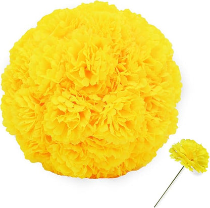 Silk Carnation Flower, 50 Artificial Flowers, Used for Wedding Decoration DIY Handmade Flowers, Carnation Flower Diameter 3.5 Inches and 6 Inches Stem (Yellow)