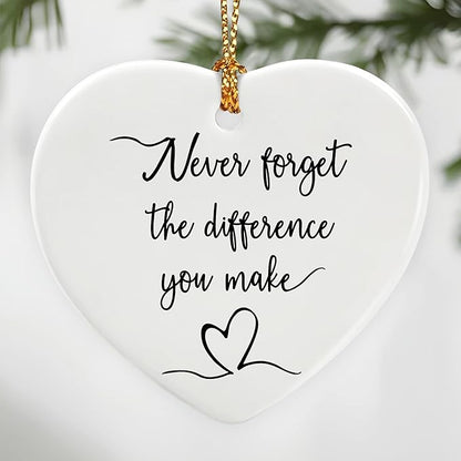 Never Forget the Difference You Make - Thank You Gifts, Appreciation Gift, Midwife Gift, Farewell, Going Away, Goodbye, Inspirational, Retirement Gifts for Coworkers | Ceramic Heart Christmas Ornament