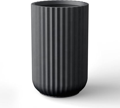 Kante Tall Fulted Planter, 17.7 Inch Tall Round Concrete Plant Pots with Drainage Hole and Rubber Plug, Modern Decor for Indoor Outdoor Plants, Flower, Black