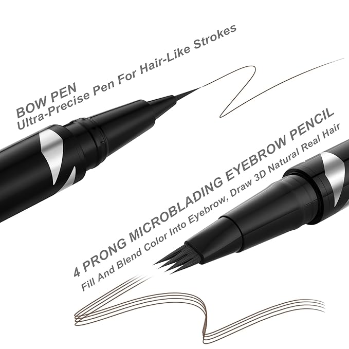 LAVONE 2-IN-1 Dual-ended Waterproof Eyebrow Pencil, with 4 Tip Microblading Pen and Ultra-Precise Brow Pencil, Dual-ended Eyebrow Brush, for Natural Looking Dark Brunette