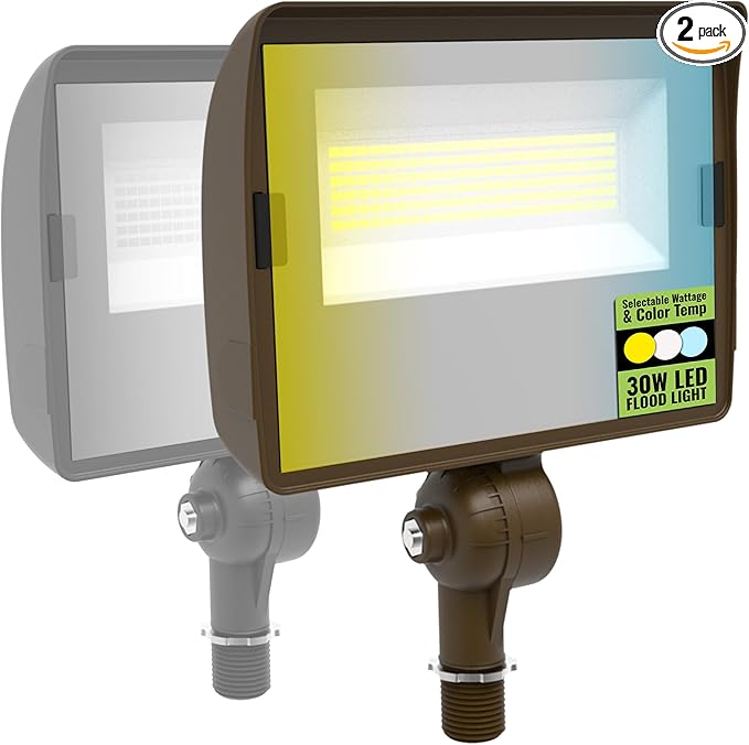 Select LED Flood Light with Photocell, 10W/20W/30W Wattage Selectable, 3900 Lumen, 3000K/4000K/5000K CCT, IP65 Waterproof, UL Certified Outdoor Security Light for Yard, Driveway (Knuckle Mount)