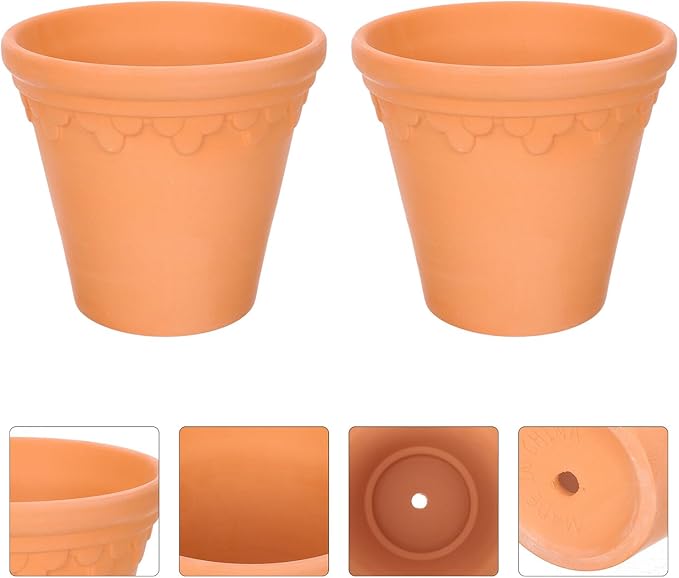 Gadpiparty 2pcs Terracotta Flowerpots with Drainage Rustic Clay Planter Bonsai Pots for Indoor Outdoor Gardening Succulents and Plants