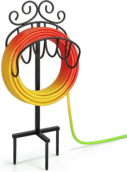 AMAGABELI GARDEN & HOME Hose Holder for Outside Freestanding 150 Feet Christmas Gift Heavy Duty Metal Detachable Rustproof Hose Stand Hanger Decorative Hose Storage With Ground Stakes Garden Lawn