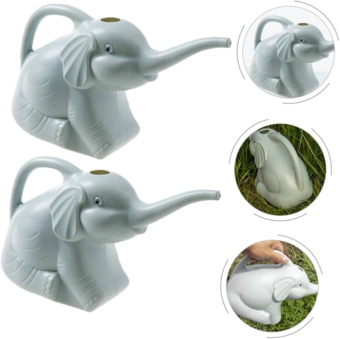 2pcs Adorable Elephant Watering Can with Long Spout Lightweight Plastic Garden Watering Pot for Indoor Outdoor Plants and Home Gardening