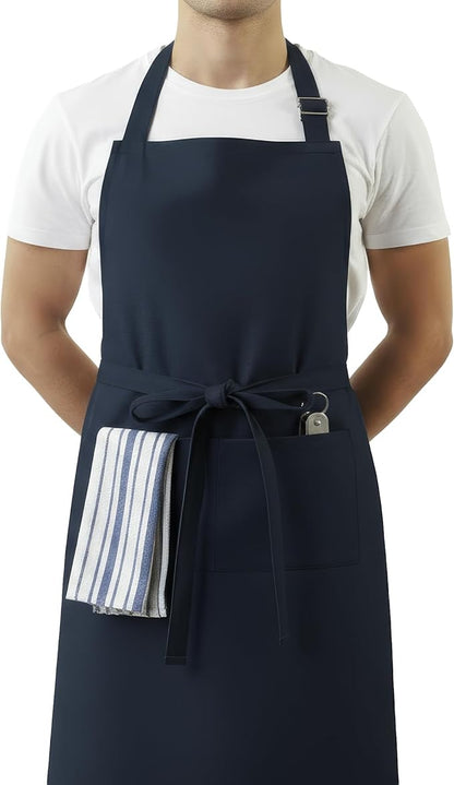 100% Cotton Kitchen Apron with 2 Pockets – Adjustable Chef Apron for Cooking Baking BBQ – Unisex Apron