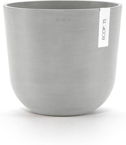 Ecopots Oslo Durable Modern Round Indoor/Outdoor Recycled-Based Composite Flower Pot Planter, White Grey, 10"