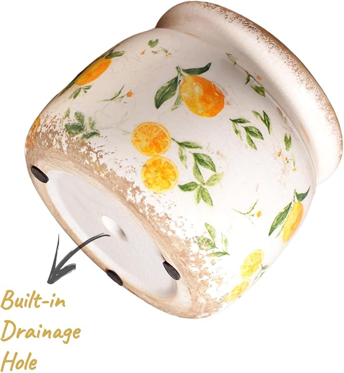 Ceramic Planters for Indoor Plants, Plant Pots with Drainage Hole, 6.29in. Flower Pots for Indoor Plants, Vintage Planters & Succulent Pots, Crackle Glaze Finish Plant Pots, Lemon