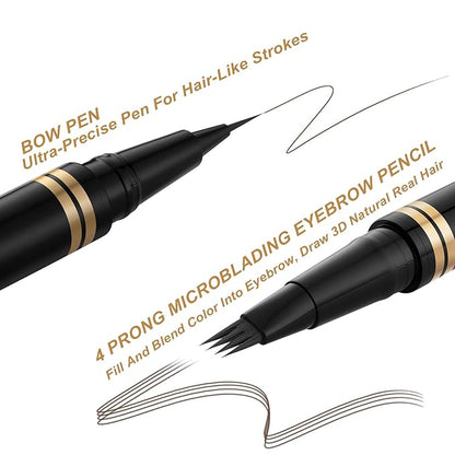 Makeup Kit with 4 Tip Waterproof Microblading Eyebrow Pencil, Eyeliner, Pomade and Dual-ended Eyebrow Brush - Dark Brunette