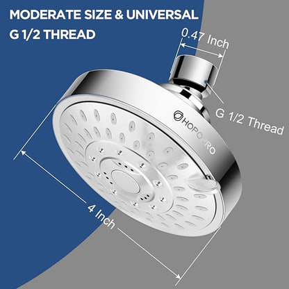 HOPOPRO 5-Mode High Pressure Shower Head - The Washington Post, NBC News, Today TV Show Recommended - High Flow Fixed Showerheads (4 Inch Silver)