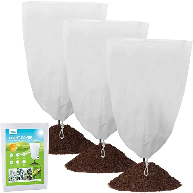 YDSL 3 Pack Plant Covers Freeze Protection, 25"×32" 1.77oz/yd² Plant Frost Covers for Outdoor Plants Shrub Potted Plants Use, Winter Cloth Plant Tree Cover with Drawstring for Cold Weather