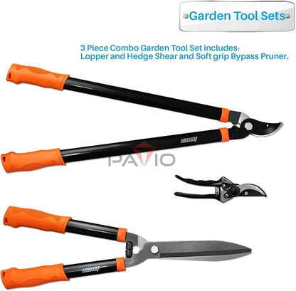 Patio Paradise Garden Tool Loppers 3 PCS - Hedge Shear, Shrub Shears Purner, Tree Trimmer, Pruning Clippers, Branch Cutter Kit, Heavy-duty Shears for Yard, Lawn, Gardening Gift