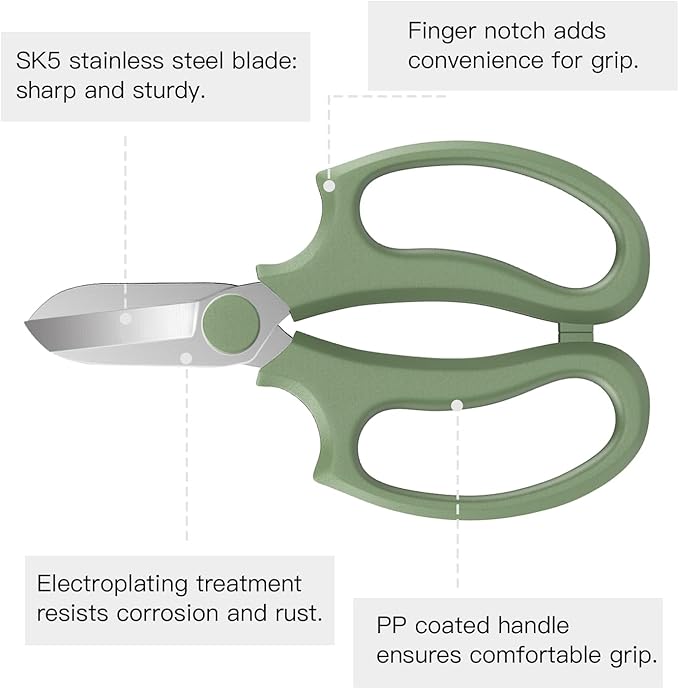 Housolution Flower Scissors, Strong Floral Shears, Premium Steel Garden Pruning Shears Floral Fruits Leaf Scissors Hand Pruner Snip Trimming Tool for Gardening Flower Arrangement, Avocado Green