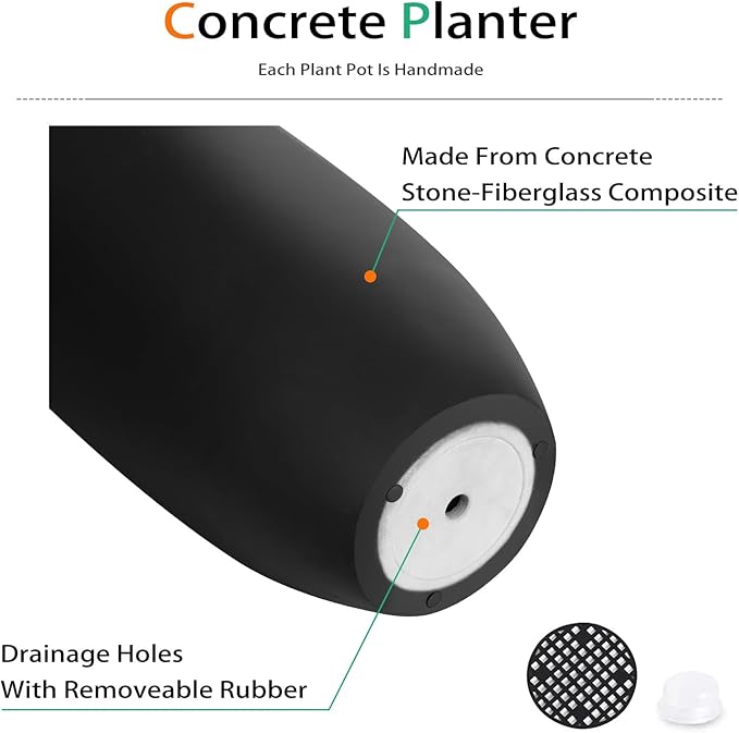 Tall Planters for Outdoor Plants, Large Concrete Flower Pots for Garden Front Porch, Patio, Indoor (Black, 24 inch)