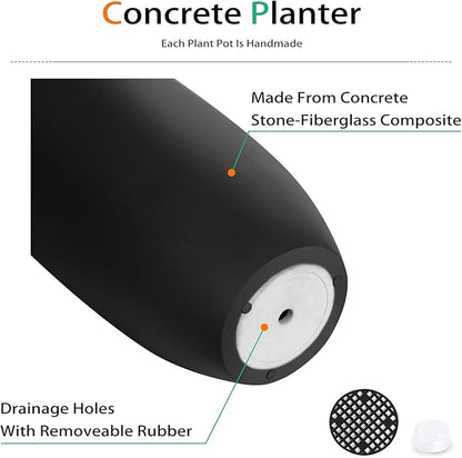 Tall Planters for Outdoor Plants, Large Concrete Flower Pots for Garden Front Porch, Patio, Indoor (Black, 24 inch)