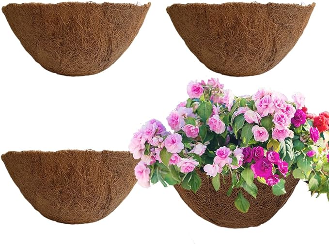 4PCS Coco Liner for Hanging Basket - 10 Inch Round - 100% Natural Planter Liner Replacement