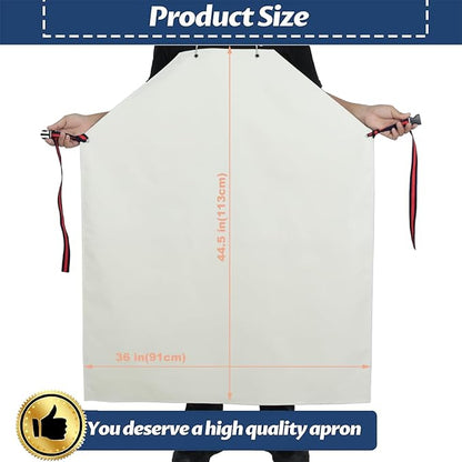 Thick Rubber Apron,Professional Waterproof Chemical Oil Resistant Aprons for Dishwashing,Dog Grooming,Butcher(White,1pack)