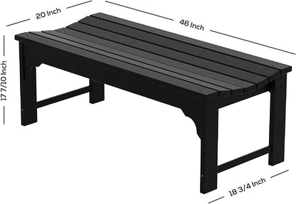 WO Home Furniture Outdoor 46" Backless HDPE Adirondack Bench, Poly Lumber Seat for Patio, Backyard, Balcony, All Weather Resistant with UV Protection, Orange