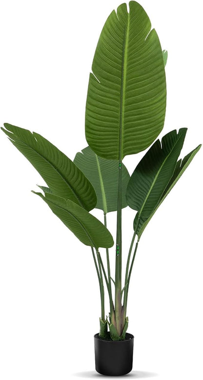 Artificial Travelers Palm Tree 5ft - Faux Tree Nearly Natural Indoor Outdoor, UV-Resistant Tall Artificial Plants, Standing Fake Plant Tree, Bird of Paradise for Home Office Living Room Decor