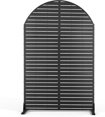 FENCY Metal Privacy Screen with Stand 72" H×47" W Outdoor Freestanding Privacy Panels, Arched Outdoor Privacy Screen for Deck Patio Balcony(Black-Louvered)