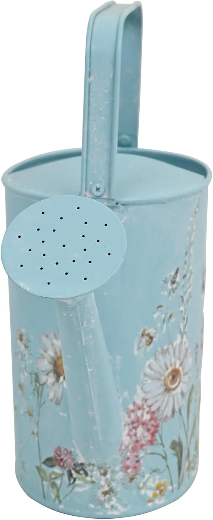 Vintage Floral Metal Watering Can for Indoor/Outdoor Plants, Blue Functional Garden Waterer with Long Spout, Garden Water Pot Rustic Decor for Home Garden Patio