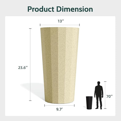 2PCS Tall Planters for Outdoor Plants, 23.6 Inches Large Outdoor Conical Flower Pots for Porch with Drainage Holes and Drainage Baffle, Tapered Large Planters for Garden, Balcony Use, Beige