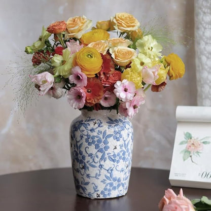Denique Vintage Blue and White Porcelain Vase Ceramic Vase for Home Decor, Retro Crack Blue Flower Vase Pottery Vase Chinoiserie Decor