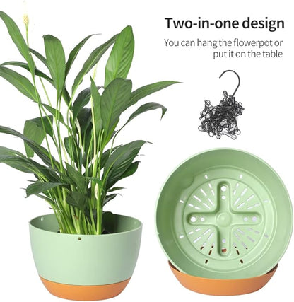 Lookat 2 Pack Hanging Pots for Plants Outdoor Indoor, 10 Inch Hanging Planters with Drainage Hole (10 inch-White)