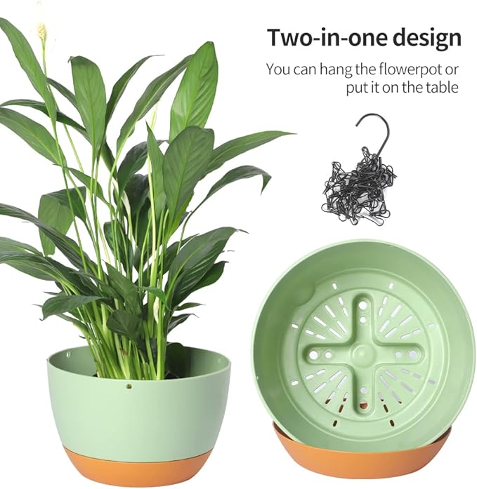Lookat Set of 3 Self-Watering Hanging Pots for Plants Outdoor Indoor, Hanging Planters with Drainage Hole (8.3inch Green（3 Pieces）)