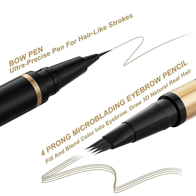 Microblading Eyebrow Pen Kit - Waterproof Brow Makeup Set with Eyebrow Pencil, Eyebrow Gel Clear, Eyeliner, Dual-ended Eyebrow Brush, Natural Looking Brows with Long-Lasting All-Day Hold - Dark Blonde