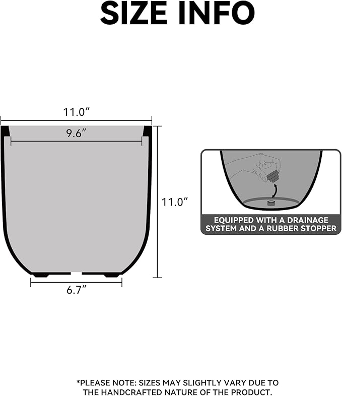 Kante 11.0" Round Concrete Planter, Large Cylinder Plant Pot with Curved Bottom and Drainage Hole, for Indoor and Outdoor Use – Garden or Patio, White Finish with Painted Interior