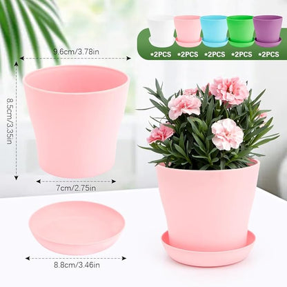 OALCQ 4 inch Plant Pots - 10 Pcs Small Flower Pots for Indoor Succulents & Herbs - Cute Plastic Pots in 5 Colors