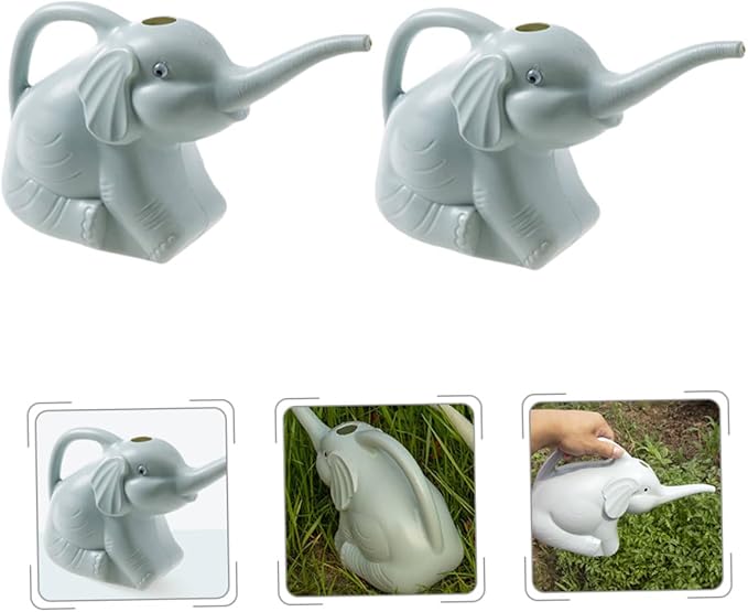 2pcs Adorable Elephant Watering Can with Long Spout Lightweight Plastic Garden Watering Pot for Indoor Outdoor Plants and Home Gardening