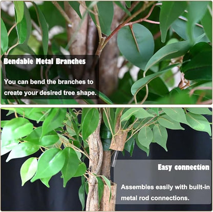 5ft Decorative Fake Ficus Tree Indoor, Artificial Trees Indoor for Home Decor, Potted Faux Tree Plant with Realistic Silk Leaves, Natural Triple Wood Trunk for Outdoor, Office