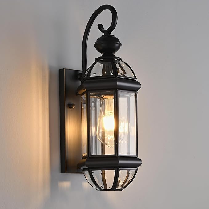 Milaii Outdoor Light Fixture 17" Copper Exterior Wall Lights Black Lantern Porch Light IP65 Waterproof Outdoor Wall Light for House Patio Garage Entryway