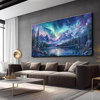 IDAFU Aurora Borealis Canvas Wall Art Northern Lights Wall Printing Farmhouse Abstract Snow Mountain Tree Forest Scenery Canvas Nature Landscape Artwork For office Home Décor Ready to Hang 48L x 24W