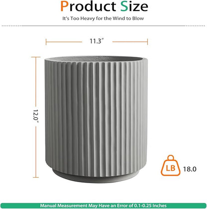 Round Concrete Planter Outdoor Indoor, Large Cement Plant Pots for Flowers (Vertical Gray, 12 inch)