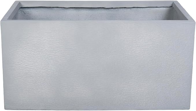 LeisureMod Flora Fiberstone and MGO Clay Planter, Mid-Century Modern Rectangular Planter Pot for Indoor and Outdoor in Grey (12" Height)