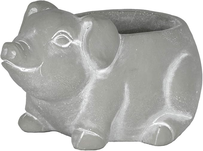 Classic Home and Garden Cement Buddies Animal Planter - Cute Desk Decoration - UV Coated Animal Vase w/Drain Plug -Succulent Plant Pot for Indoor/Outdoor Use (Pig Planter, Natural, Small)