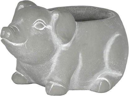 Classic Home and Garden Cement Buddies Animal Planter - Cute Desk Decoration - UV Coated Animal Vase w/Drain Plug -Succulent Plant Pot for Indoor/Outdoor Use (Pig Planter, Natural, Small)