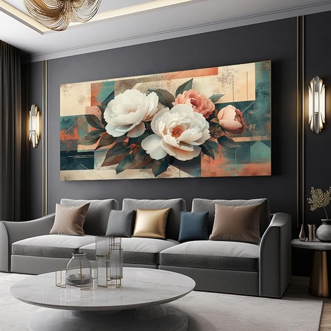 IDAFU Modern Country Floral Wall Art - Country flower wall art Landscape Canvas Painting, Botanical Spring Wall Décor Pictures for Living Room, Bedroom & Office, Ready to Hang 40L x 20W