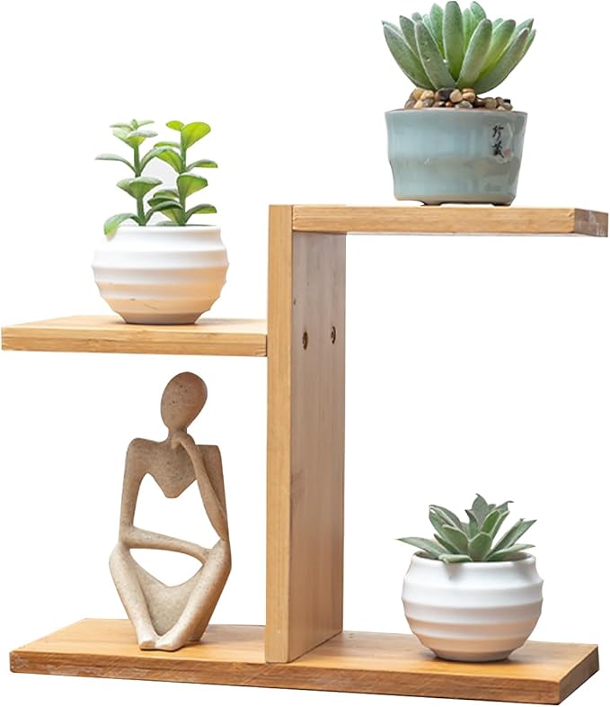 Mini Desktop Plant Stand Indoor Multi-Layer Window Sill Flower Stand Bamboo Succulent Window Sill Stand Bracket For Home , Office, Living Room, Bedroom Plant Display(Three-Layer)